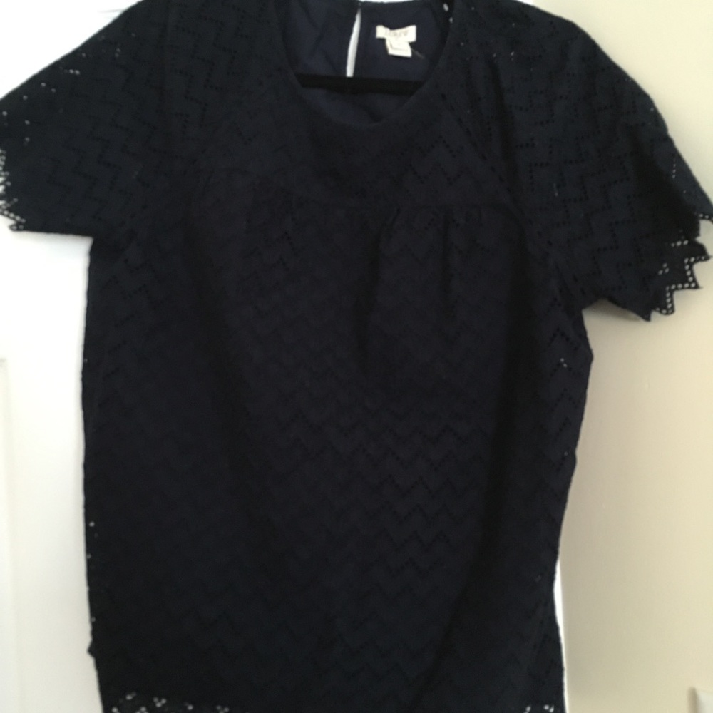 Navy Eyelet Blouse in Excellent Condition